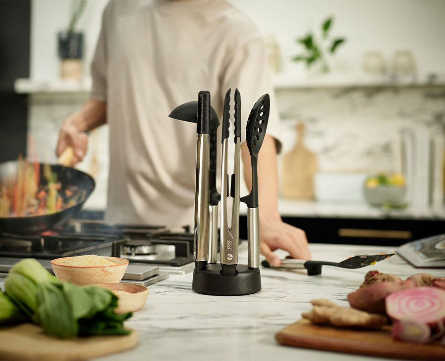 Joseph Joseph Elevate™ Fusion 5-piece Stainless-steel Utensil Set With Compact Stand