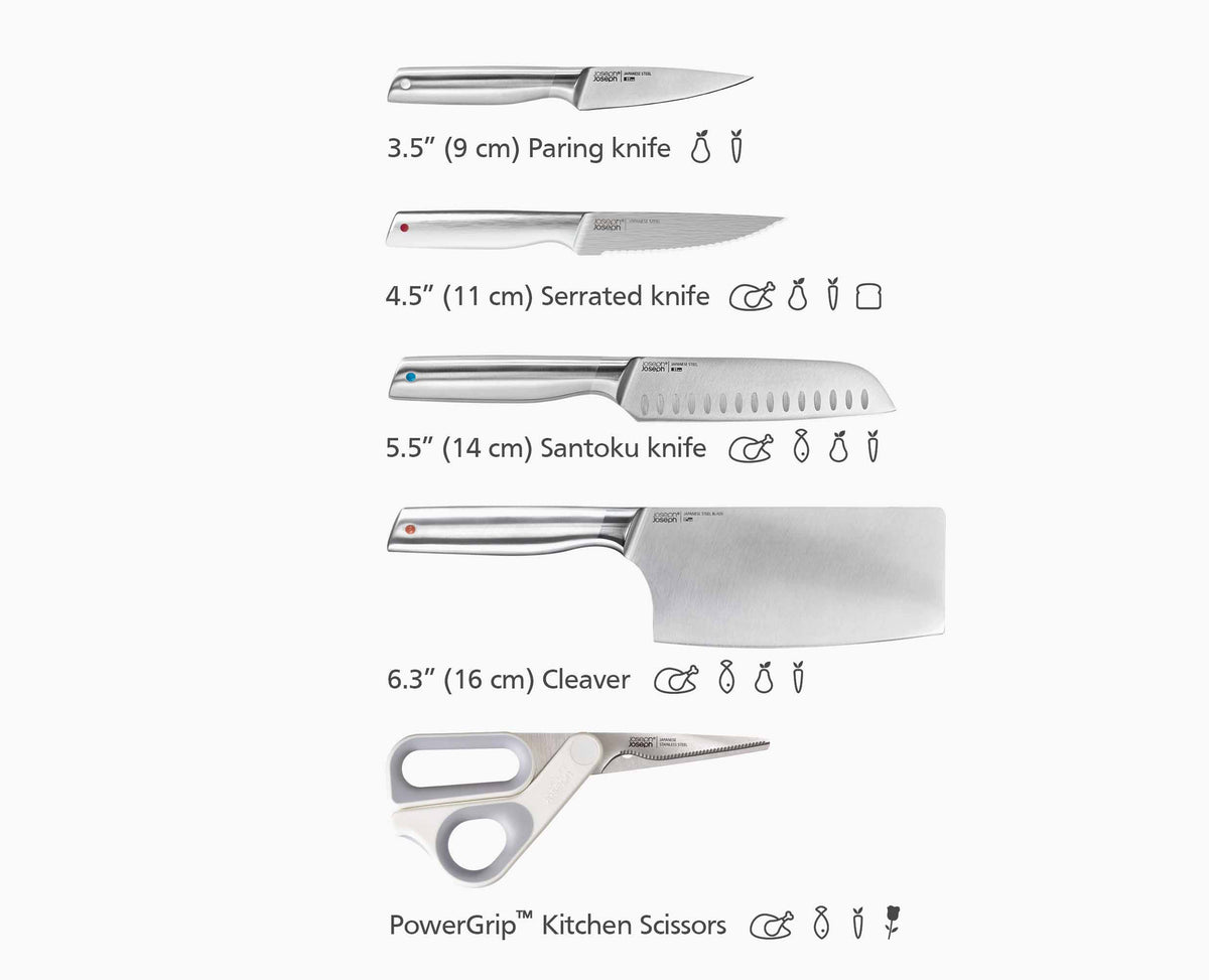 Joseph Joseph Elevate™ Fusion 5-piece Knife & Scissor Set With Beechwood Block