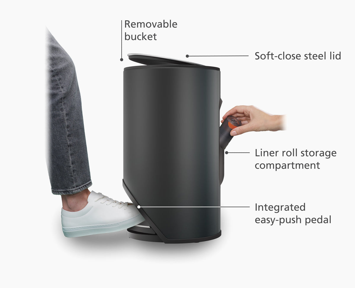 Joseph Joseph Arc™ 10L Easy-push Matt Black Pedal Trash Can