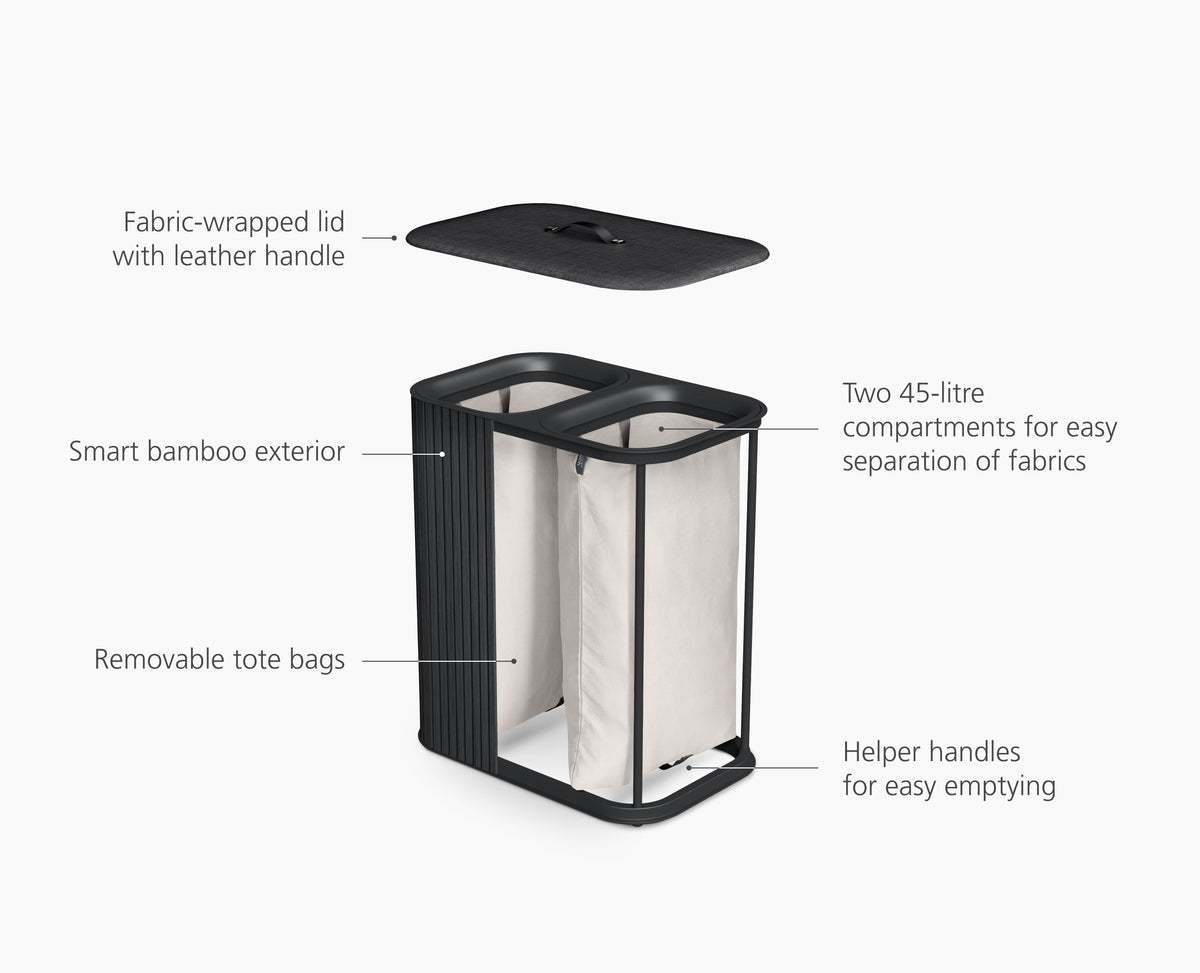 Joseph Joseph Tota Luxe 90L Black Laundry Separation Basket