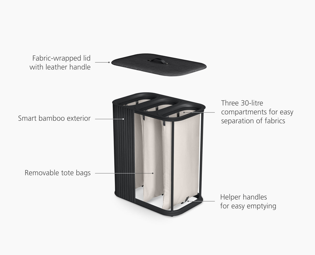 Joseph Joseph Tota Trio Luxe 90L Black Laundry Separation Basket
