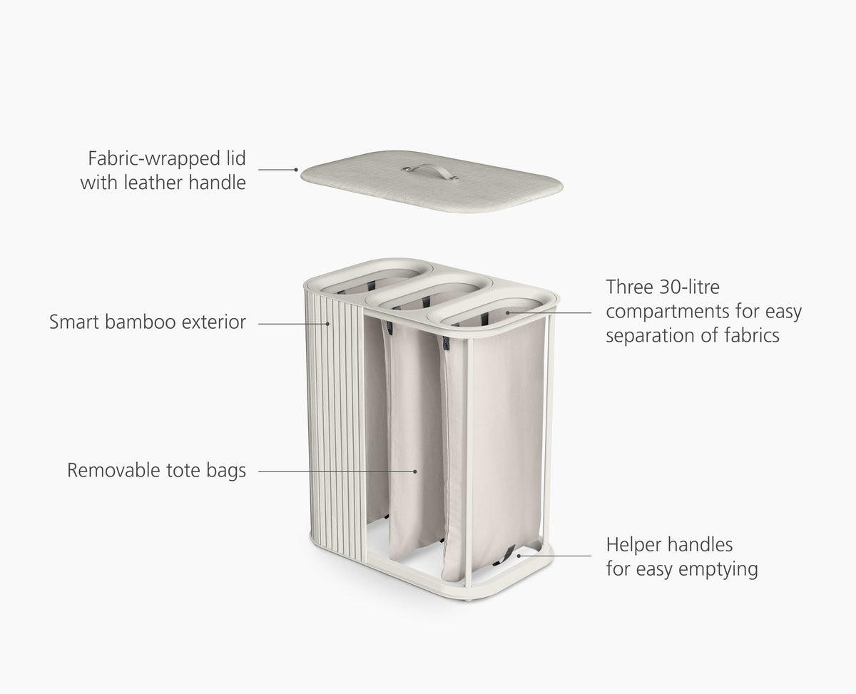 Joseph Joseph Tota Trio Luxe 90L Ecru Laundry Separation Basket