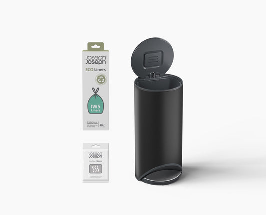 Joseph Joseph Arc™ 30L Easy-push Matt Black Pedal Trash Can Starter Set