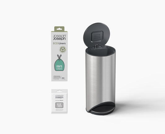 Joseph Joseph Arc™ 30L Easy-push Stainless-steel Pedal Trash Can Starter Set