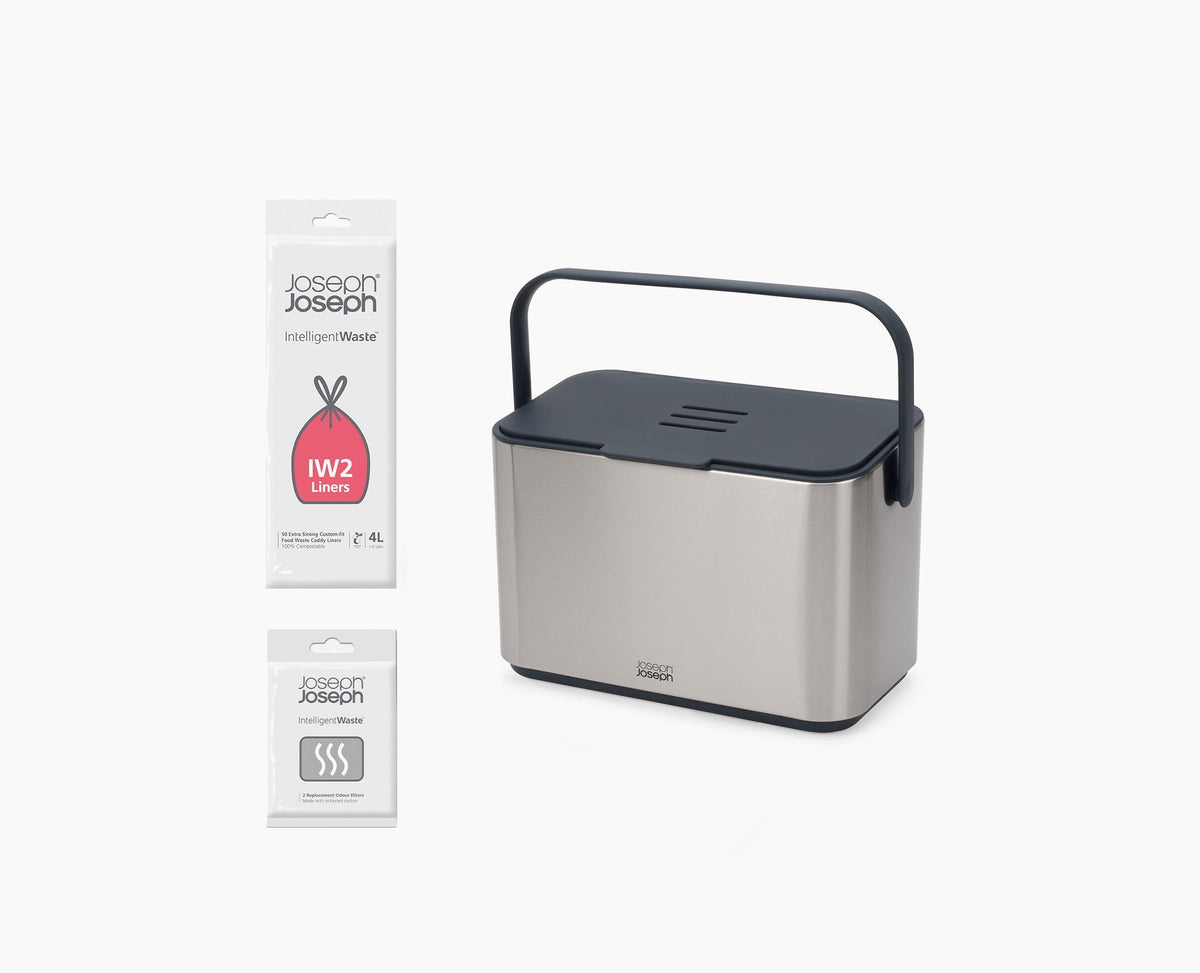 Joseph Joseph Collect™ 4L Stainless-steel Food Waste Caddy Starter Set