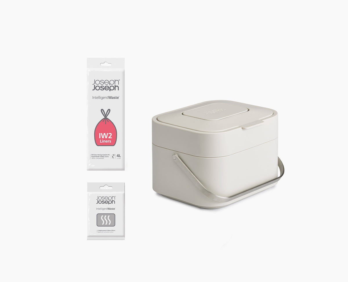 Joseph Joseph Stack 4L Stone Food Waste Caddy Starter Set