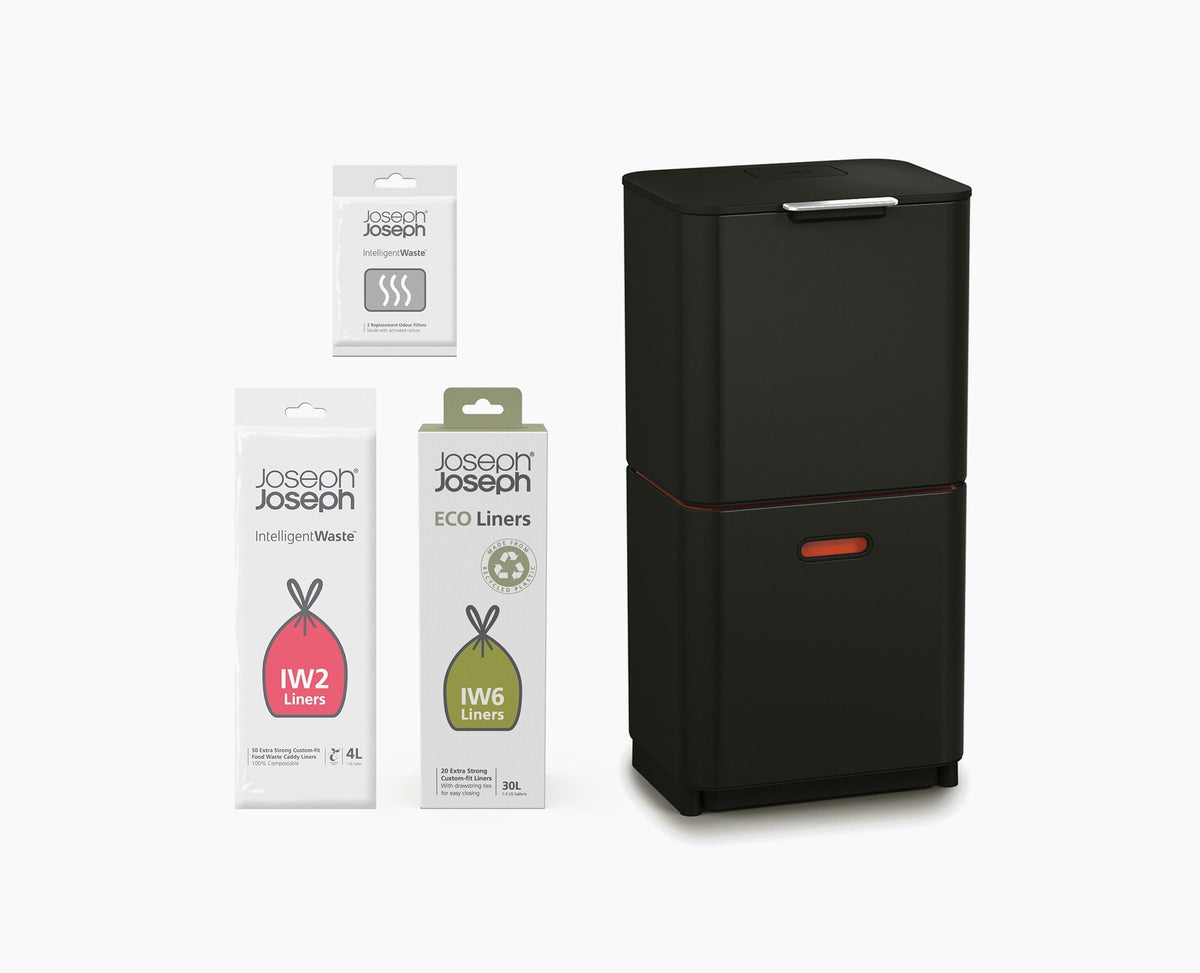 Joseph Joseph Totem Max 60L Black Waste & Recycling Trash Can Starter Set