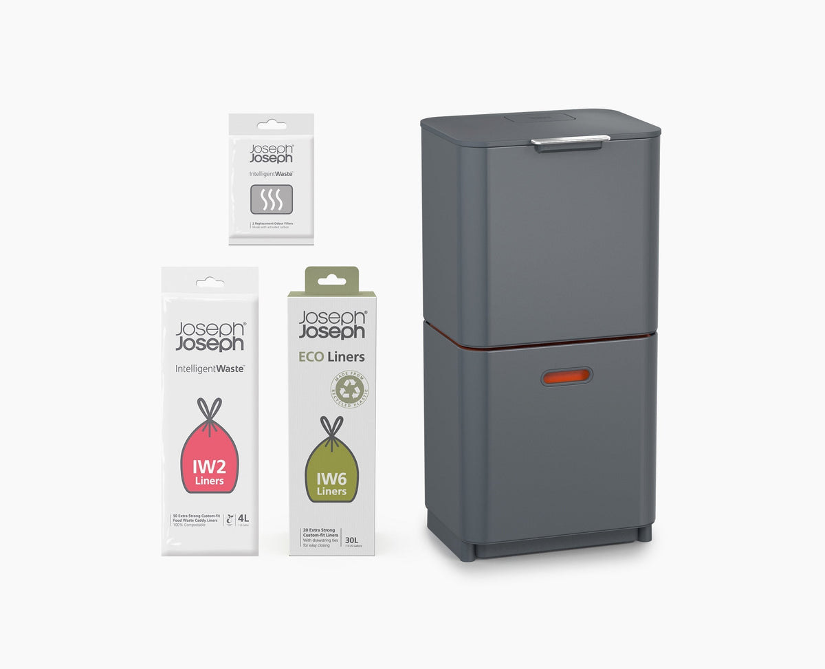 Joseph Joseph Totem Max 60L Gray Waste & Recycling Trash Can Starter Set